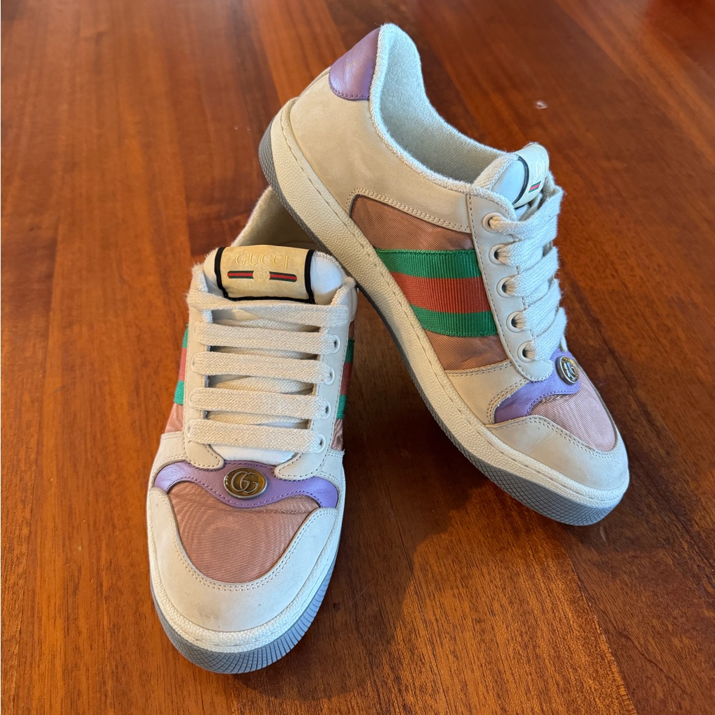 Gucci Cream And Green Casual Sneakers